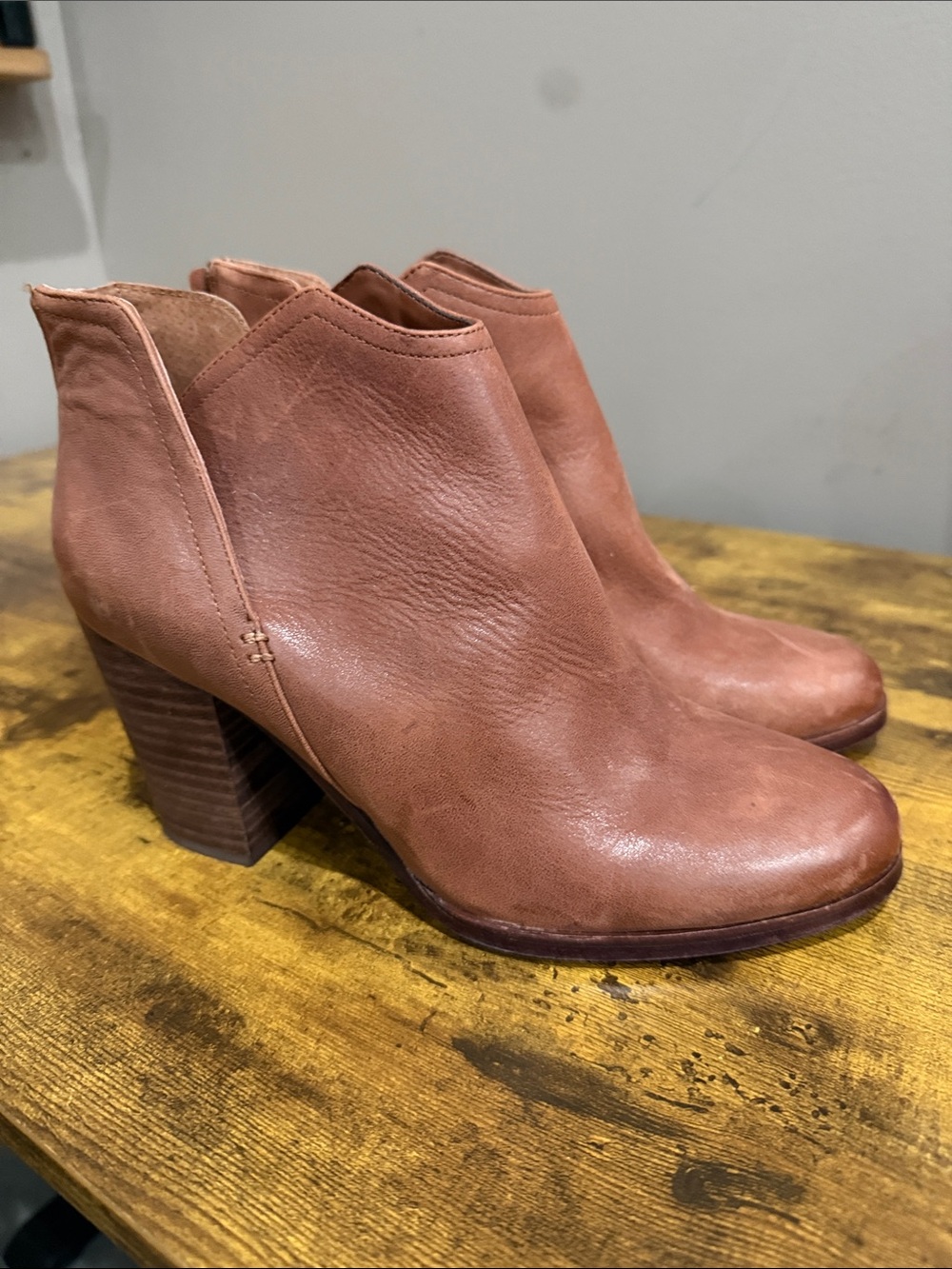Gianni Bini brown to reddish Leather Ankle Booties with Stacked Heel